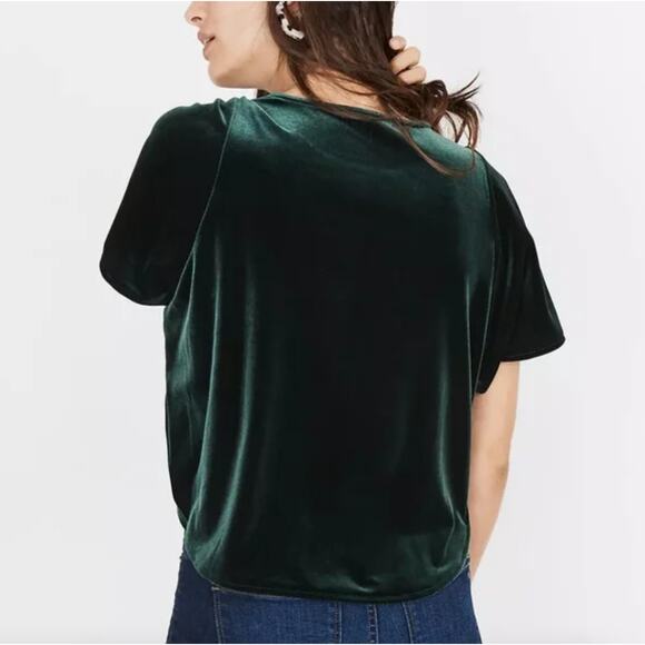 Madewell Dark Green Velvet Flutter Sleeve Loose Fit Top - Picture 3 of 7